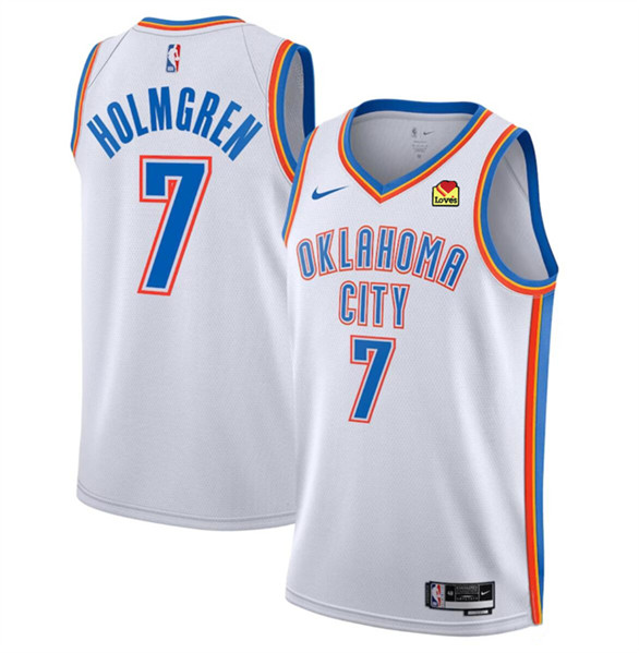 Men's Oklahoma City Thunder #7 Chet Holmgren White Association Edition Stitched Basketball Jersey